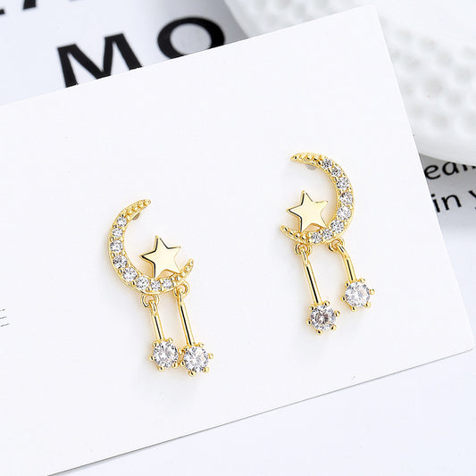 Moon & Dangle Stars 925 Sterling Silver Earrings