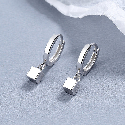 Small Cube Loop 925 Sterling Silver Earrings