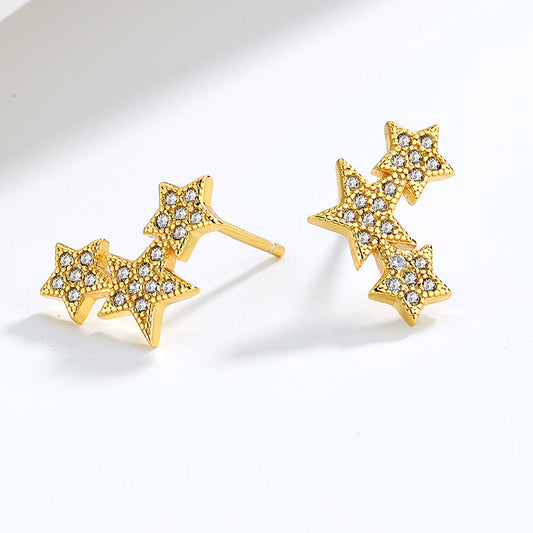 Triple Star 925 Sterling Silver Earrings