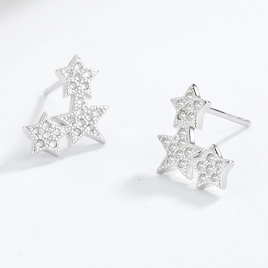 Triple Star 925 Sterling Silver Earrings