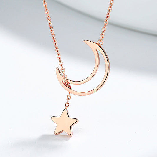 Rose Gold Star & Moon 925 Sterling Silver Necklace