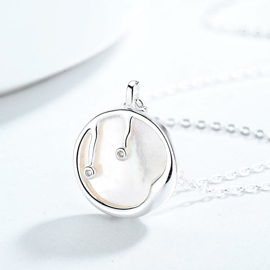 Round Iridescent Shell Pendant 925 Sterling Silver Necklace
