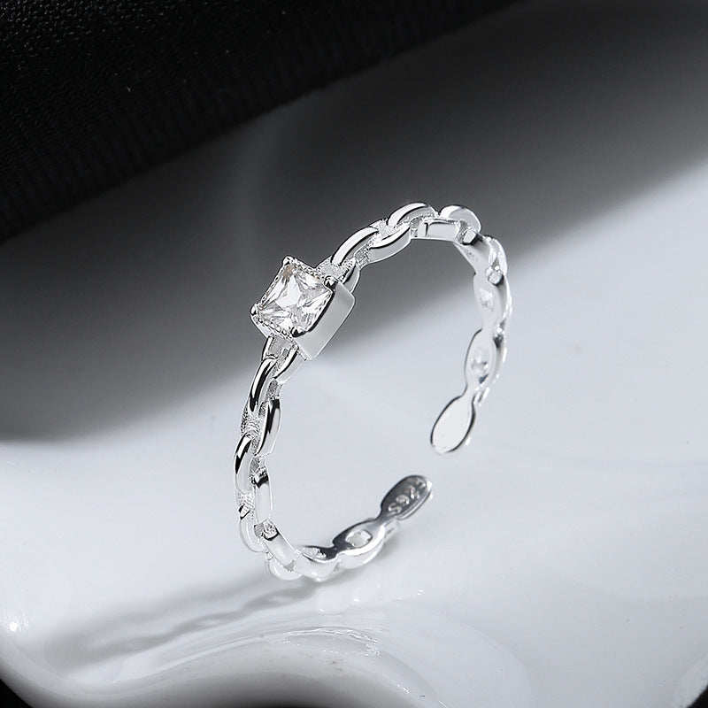 Chain Link Crystal 925 Sterling Silver Ring