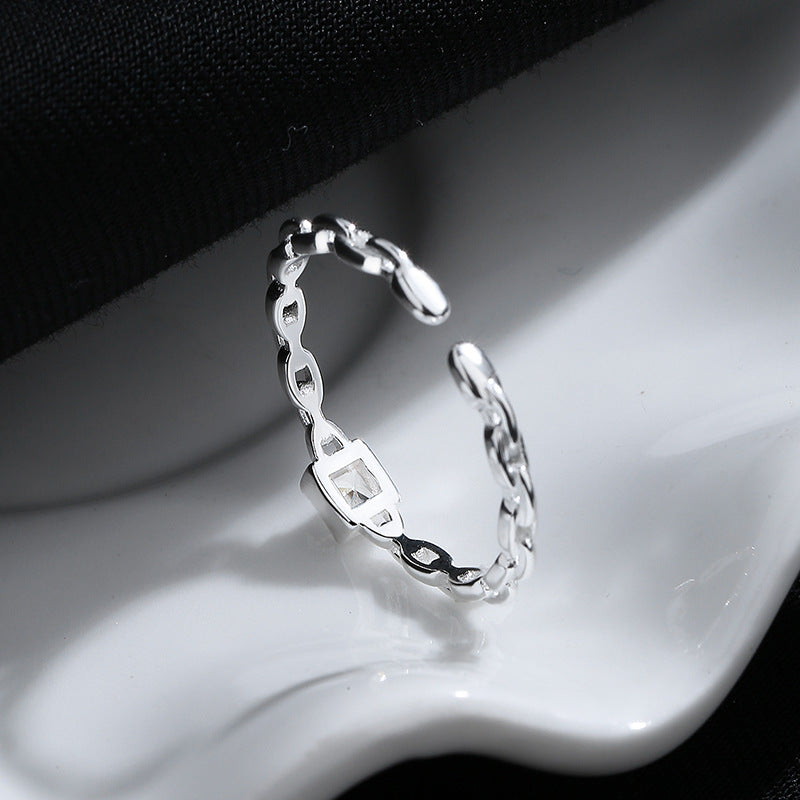 Chain Link Crystal 925 Sterling Silver Ring