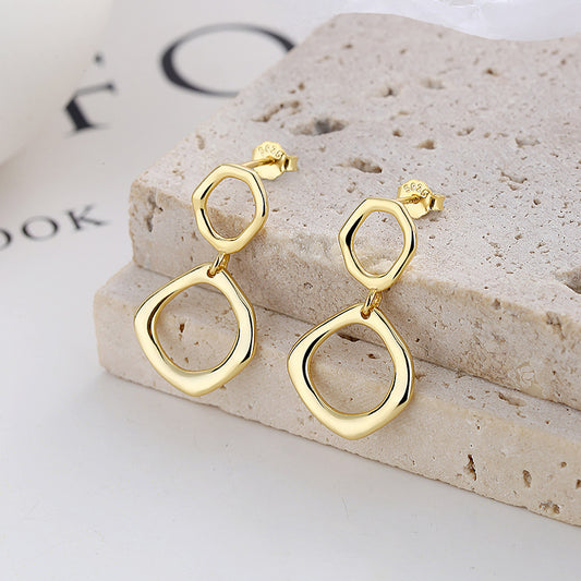 Irregular Shaped Circles 925 Sterling Silver Earrings