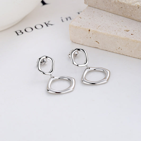 Irregular Shaped Circles 925 Sterling Silver Earrings