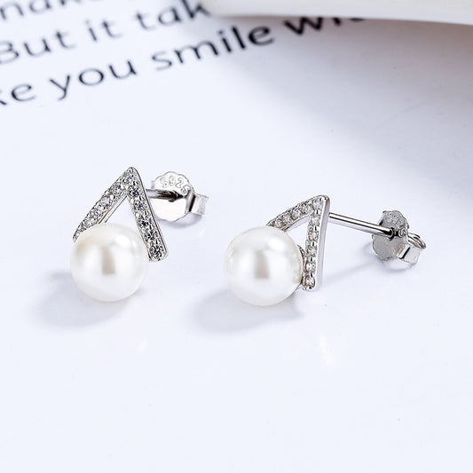 Triangle Pearl 925 Sterling Silver Earrings