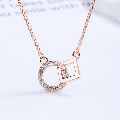 Interlocking Circle Square 925 Sterling Silver Necklace