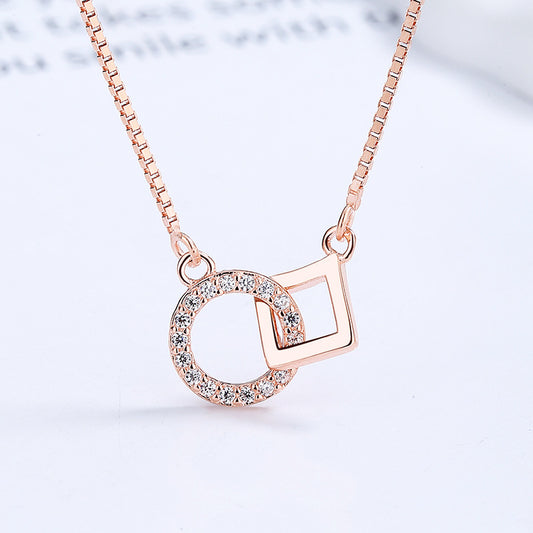 Interlocking Circle Square 925 Sterling Silver Necklace