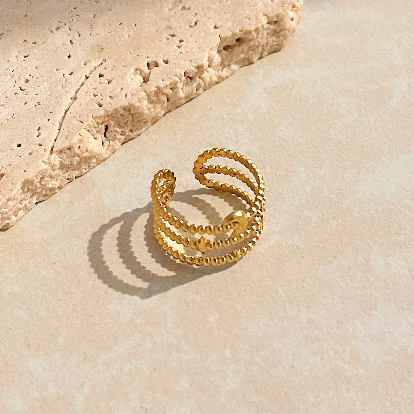 Triple Layered Moon & Sun 18k Gold-Plated Ring