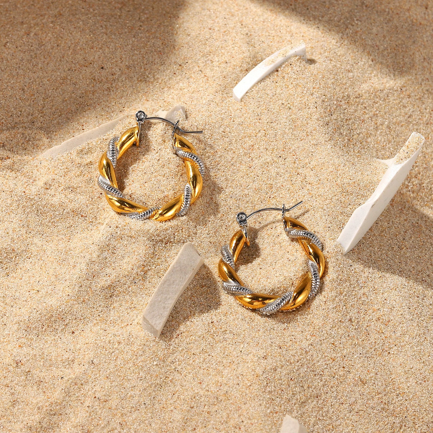 Silver & Gold Twist Wreath 18K Gold Plated Earrings