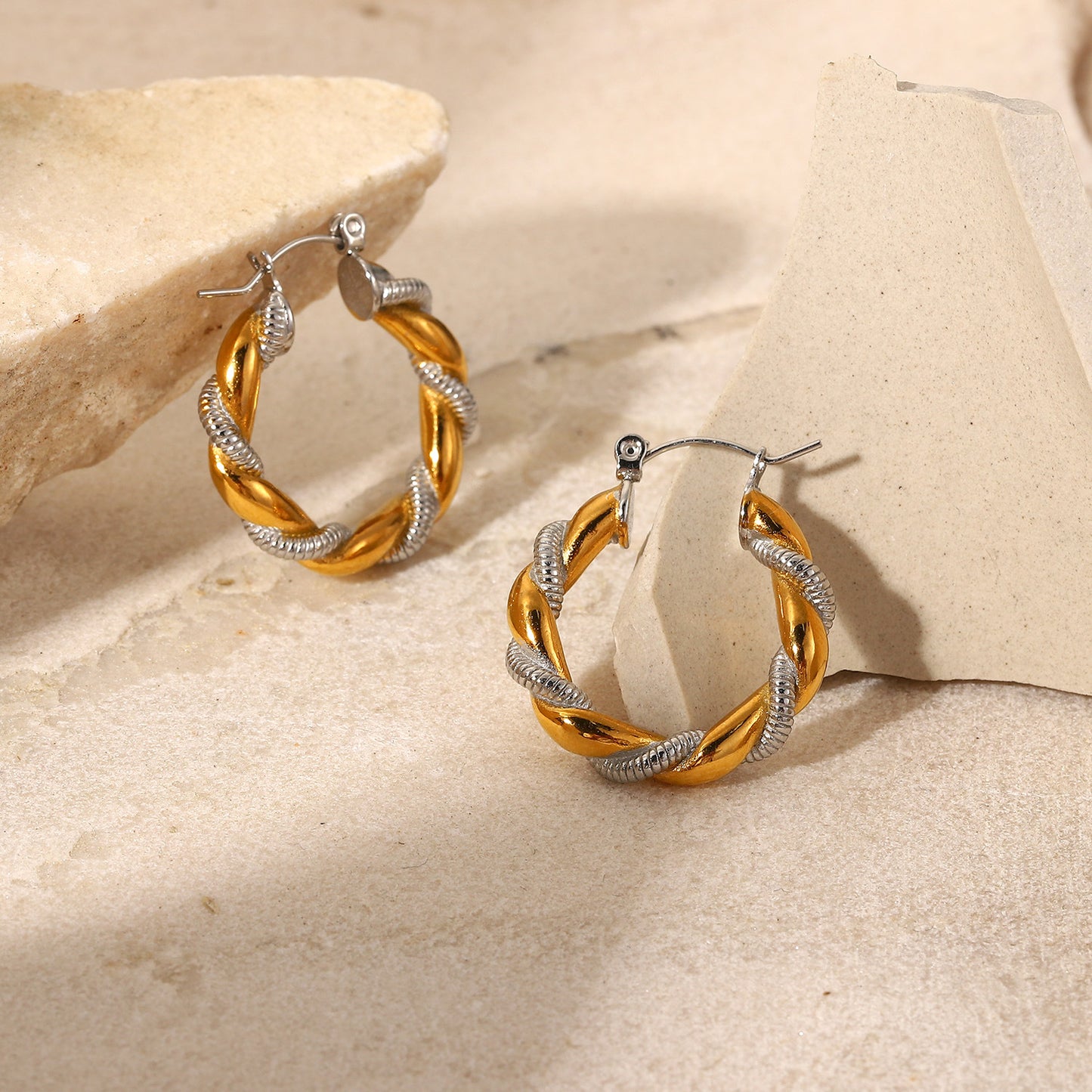 Silver & Gold Twist Wreath 18K Gold Plated Earrings