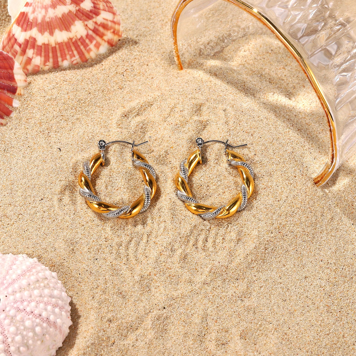 Silver & Gold Twist Wreath 18K Gold Plated Earrings