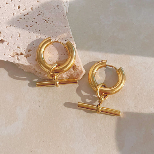 T-Ring Hoop 18K Gold-Plated Earrings