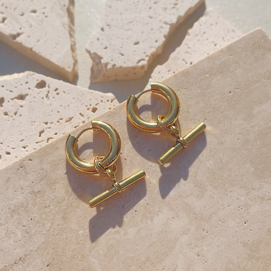 T-Ring Hoop 18K Gold-Plated Earrings