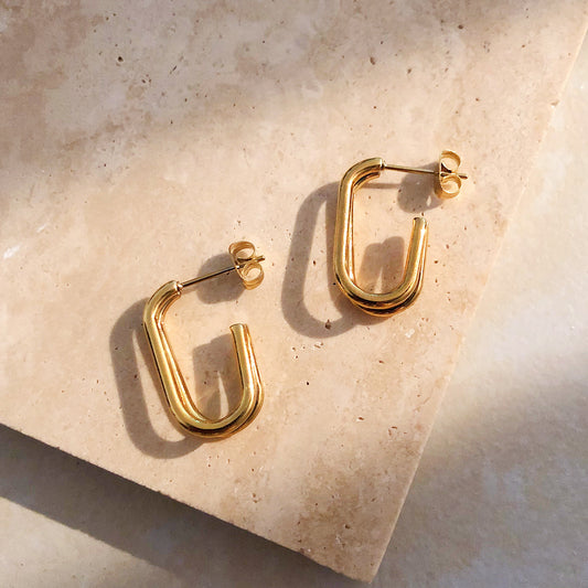 Double Layered Oval Hoops 18K Gold-Plated Earrings
