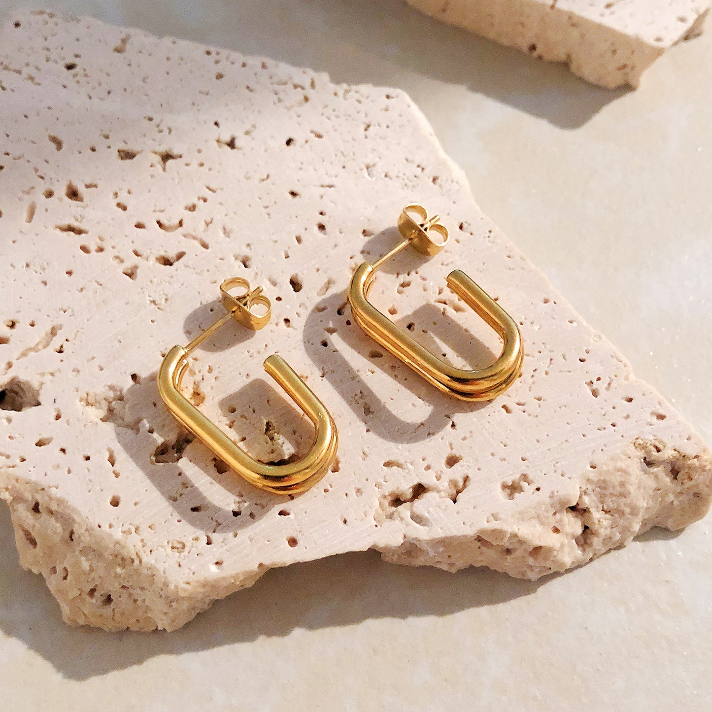 Double Layered Oval Hoops 18K Gold-Plated Earrings