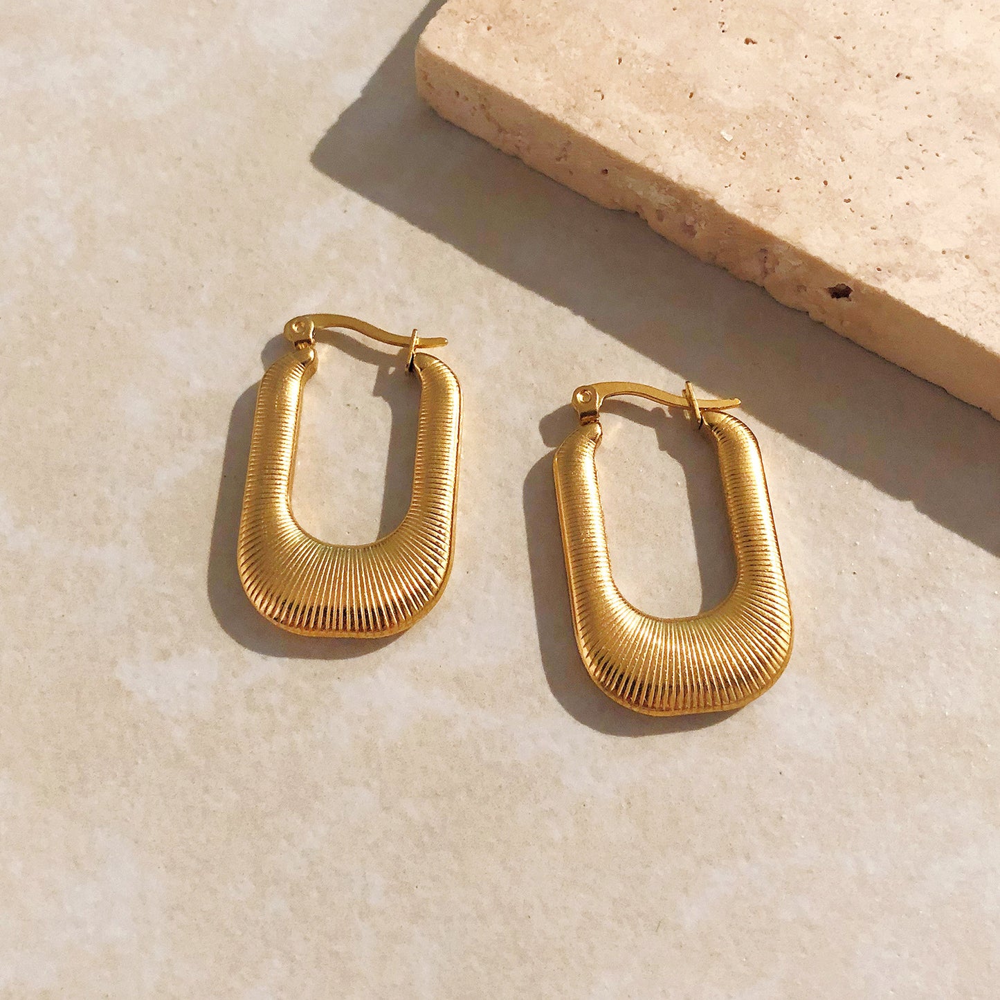 Textured U-Shaped 18K Gold-Plated Earrings