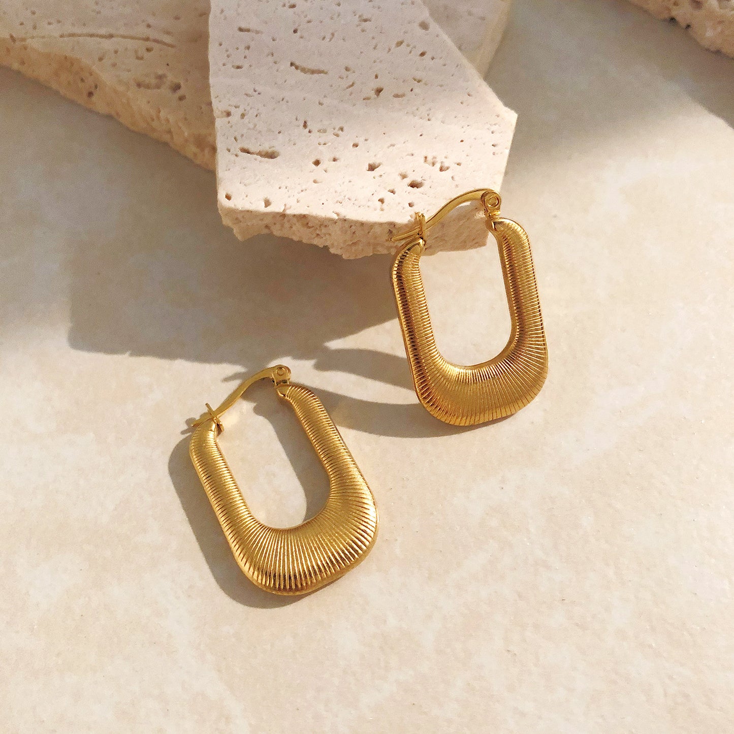 Textured U-Shaped 18K Gold-Plated Earrings