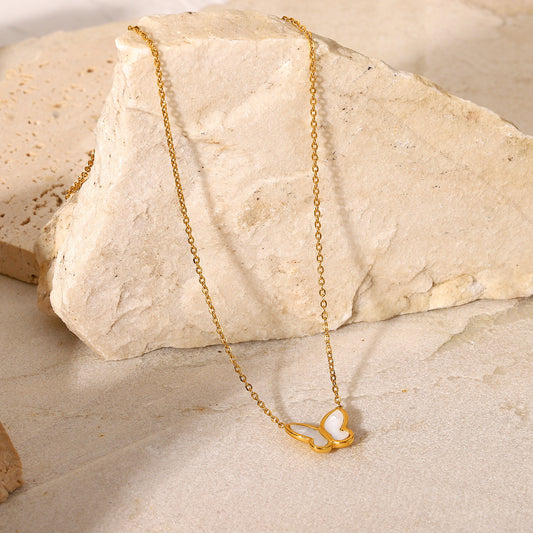 White Shell Butterfly 14K Gold-Plated Necklace