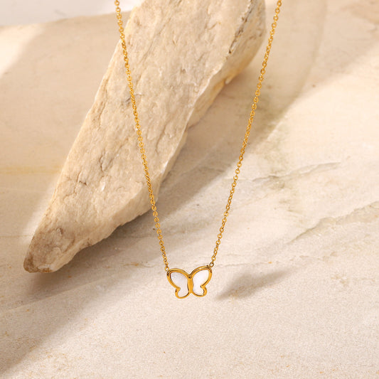White Shell Butterfly 14K Gold-Plated Necklace