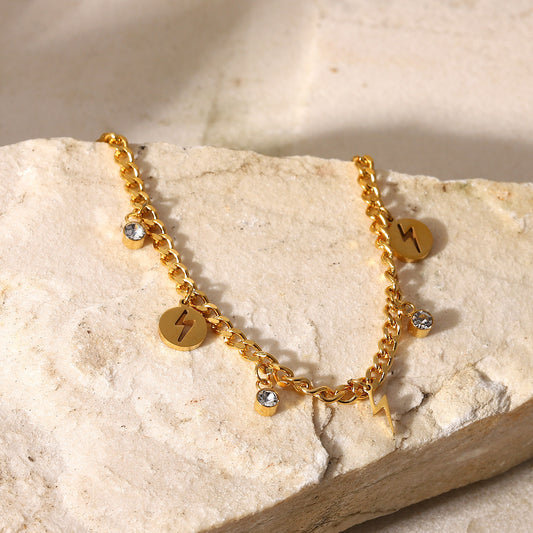 Lightning & Crystal Pendant 18K Gold Plated Bracelet