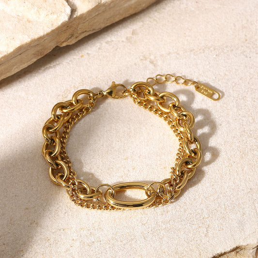Double Layered Gold Chain 14K Gold-Plated Bracelet