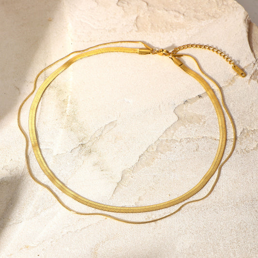 Flat Snake Chain Double Layered 18K Gold-Plated Necklace