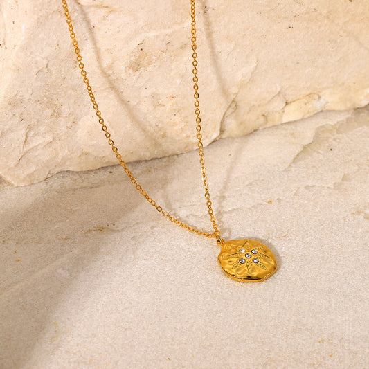 Eight Pointed Star Coin Charm 18K Gold Plated Necklace