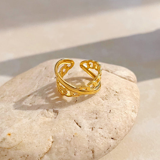 Crossing Chain 18K Gold-Plated Ring