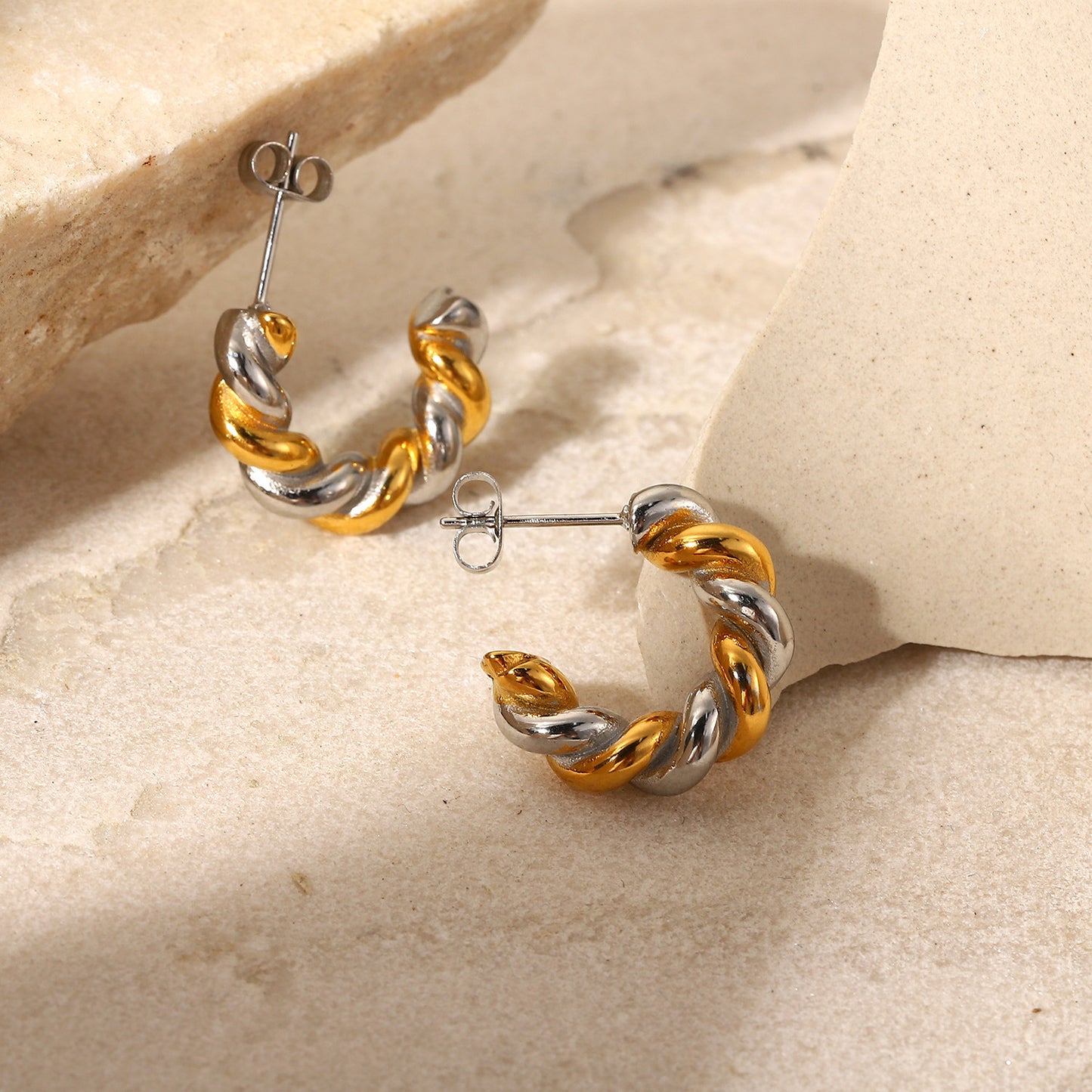 Silver & Gold Twist Open Wreath 18K Gold Plated Earrings