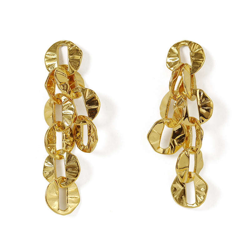 Retro Disc Chains Gold Tassel Earrings