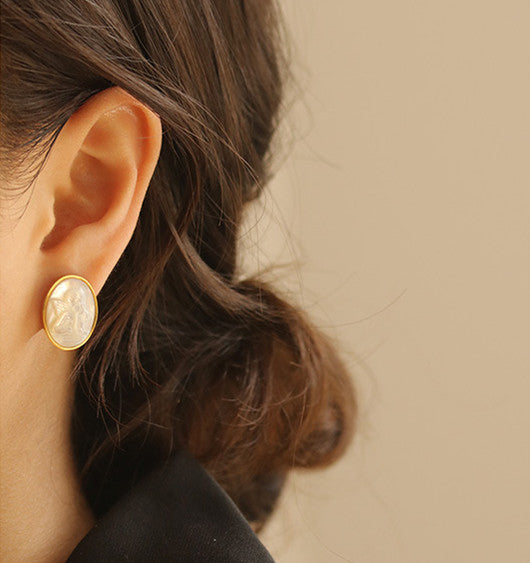 Angel White Iridescent Shell Gold Earrings