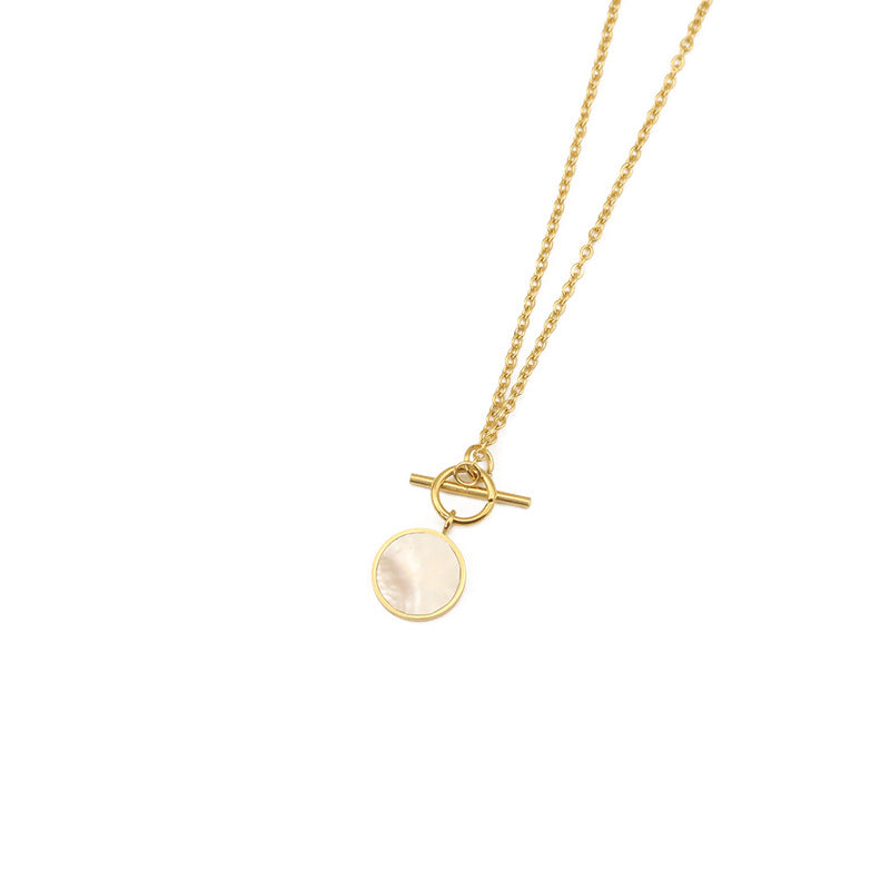 Circle White Natural Shell Gold Necklace