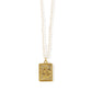 Square Embossed Pendant Pearl Beaded Necklace