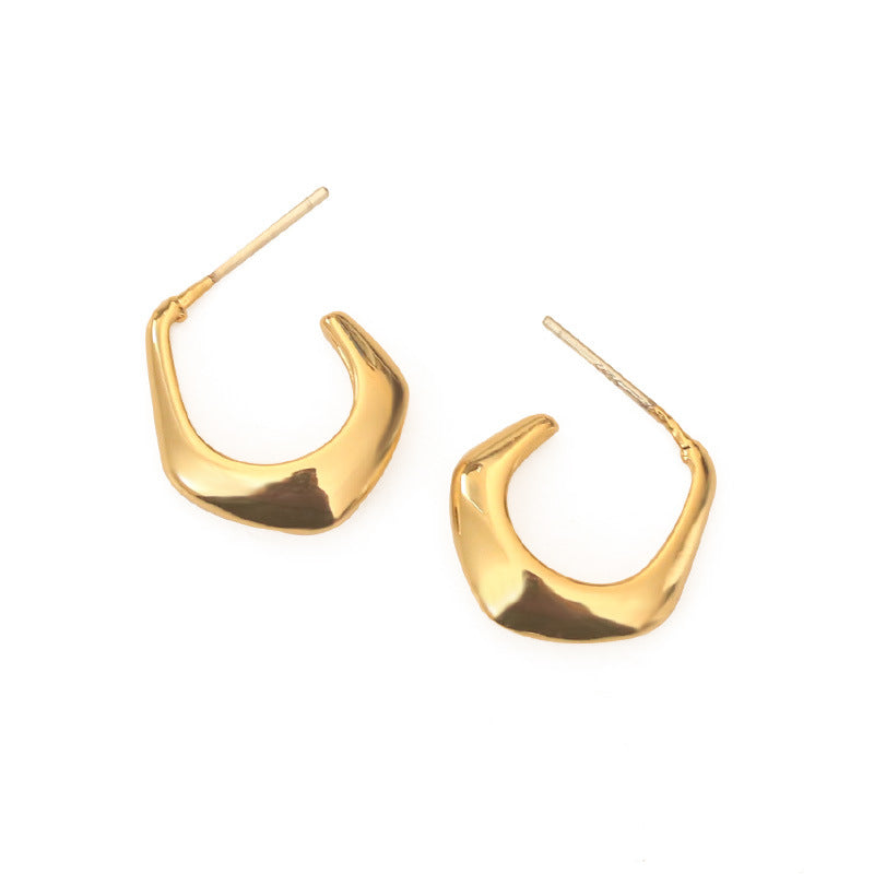 Geometric Pentagon Hoop Gold Earrings