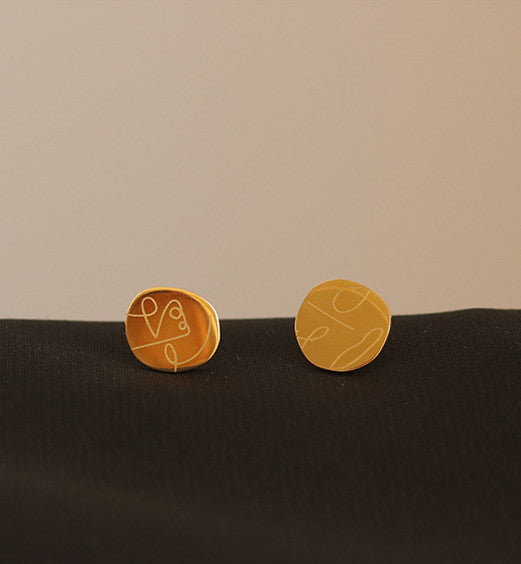 Abstract Art Face Gold Coin Ear Stud