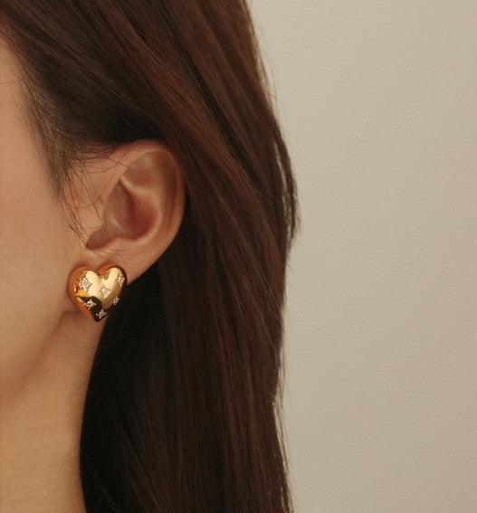 Crystal Encrusted Heart Ear Studs