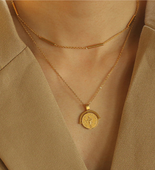 Greek Embossed Gold Coin Necklace