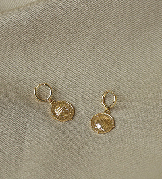 Seashell Embossed Coin 18K Gold Plated Earring