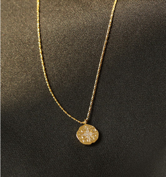 Eight Pointed Star Coin 18K Gold Plated Necklace