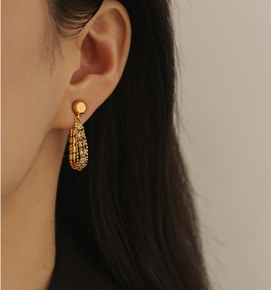 Magnetic Crystal and Gold Beaded Tassel Earring