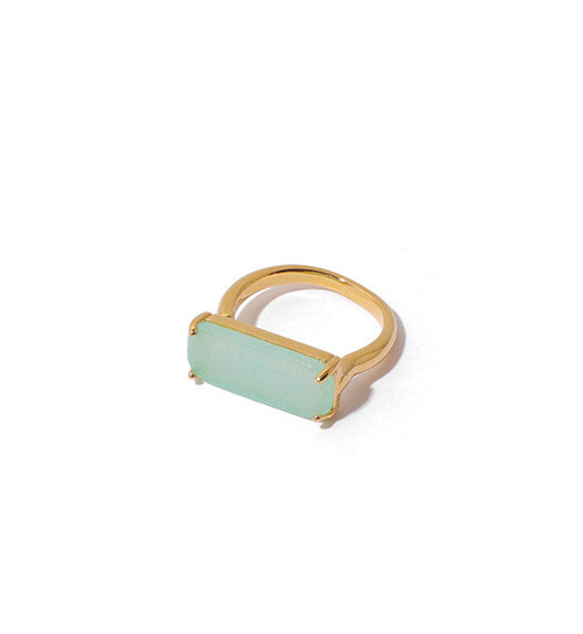 Natural Rectangular Stone 18K Gold Plated Ring