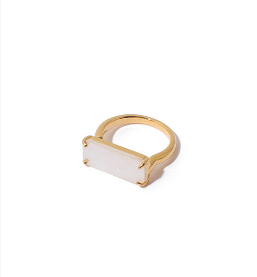 Natural Rectangular Stone 18K Gold Plated Ring