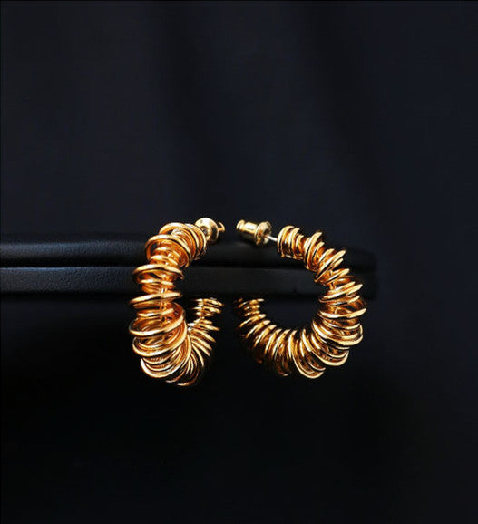 Stacked Spring Wires Gold Hoop Earrings