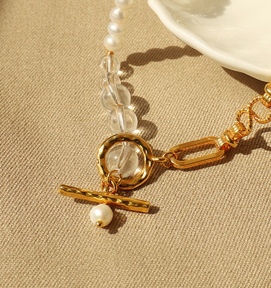 Asymmetrical Chain Pearl Slide-Through Clasp Necklace