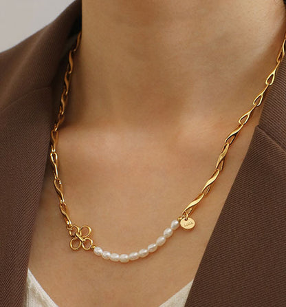 18K Gold Plated Beads & Real Pearls Necklace