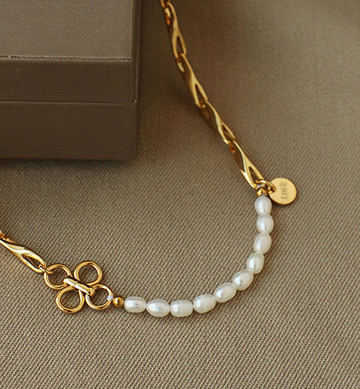 18K Gold Plated Beads & Real Pearls Necklace