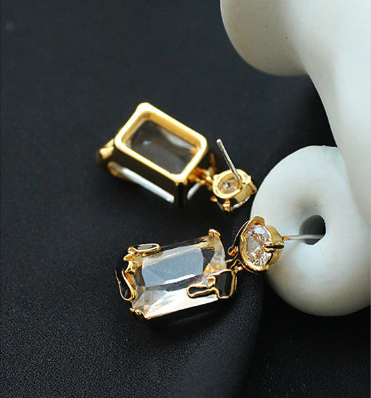 Clear Rectangular Crystal Earrings