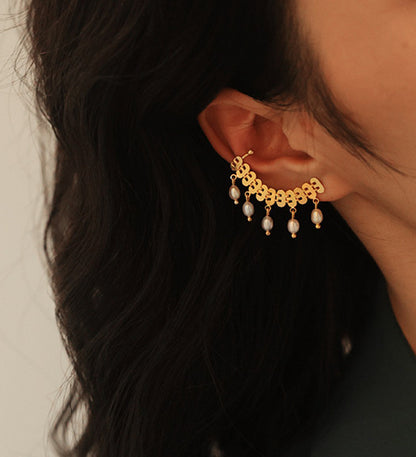 Gold Ear Crawler with Pearl Drops